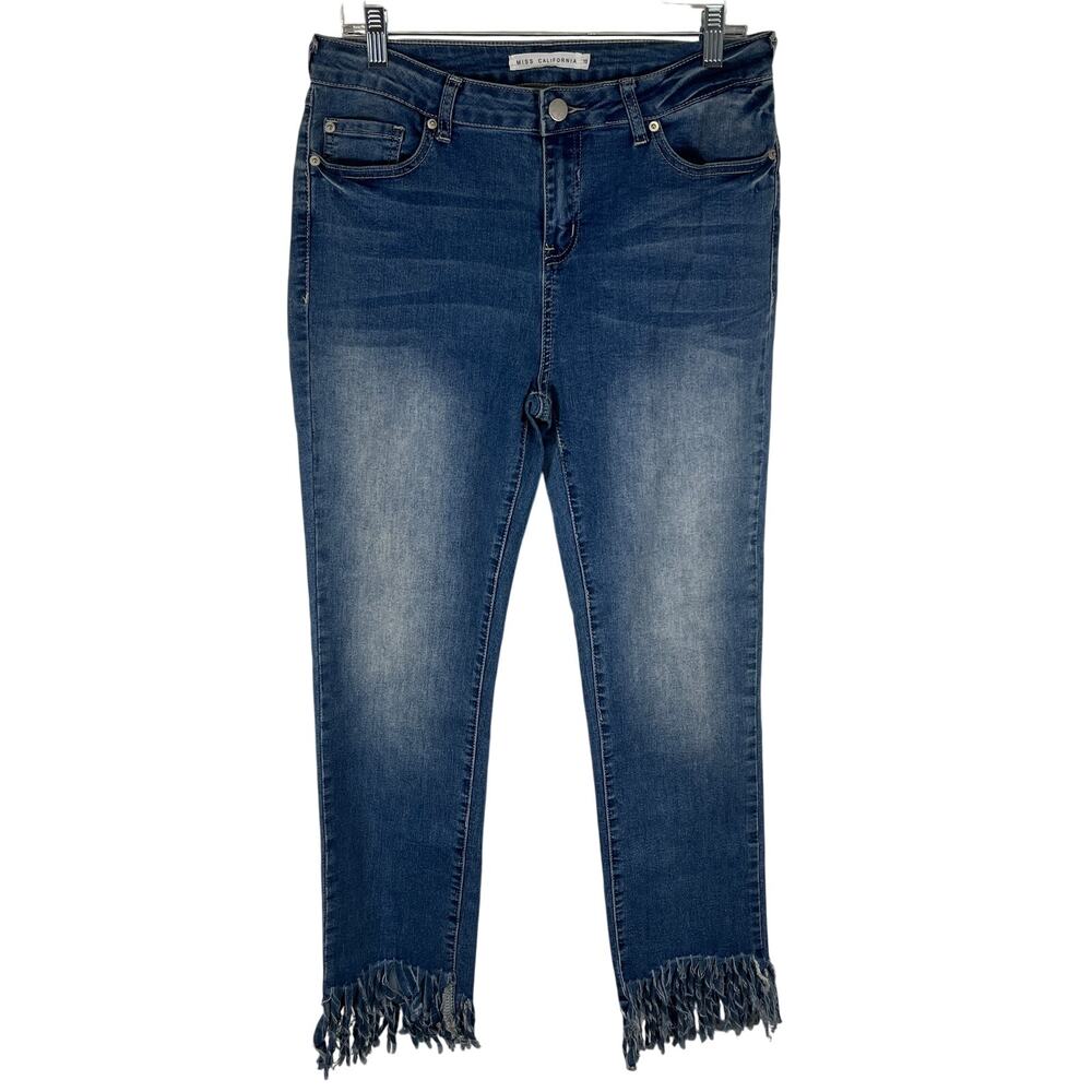 Miss California Jeans Womens 15 Blue Skinny Leg Denim Frayed Fringe Hem Casual